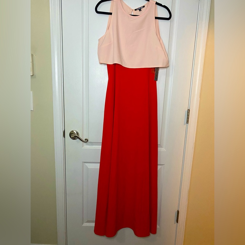 Long Two tone dress with attached sleeveless dress.